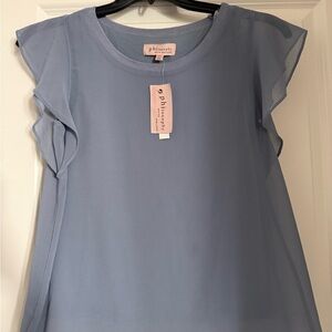 Philosophy Blue Ruffle Short Sleeve Women's Top Petite Small